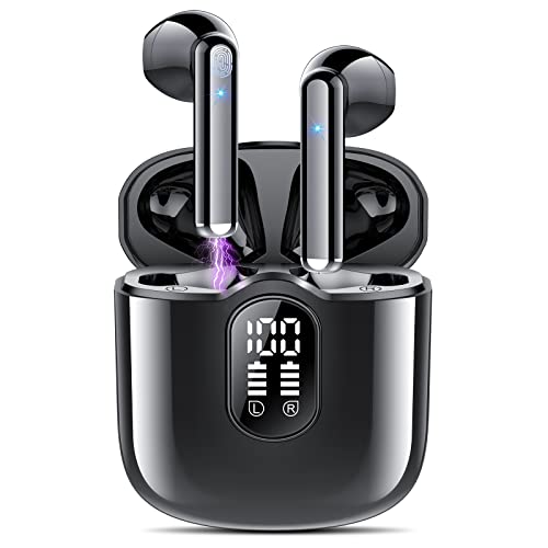 Aptkdoe Auriculares Inalambricos, Mini Auriculares Bluetooth 5.3 HiFi Estéreo con HD Micró, 30H de Reproducción Pantalla LED Cascos Inalambricos con IP7 Impermeable, Control Táctil, Carga Rápida USB-C