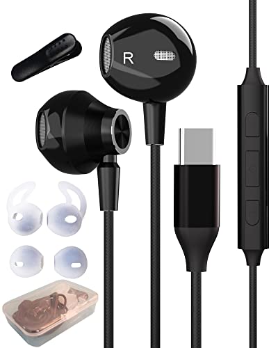 Hoyromany Auriculares USB Tipo C, In Ear Auriculares USB C con MicróFono y Control de Volumen para Samsung S22 S21 FE S20 S10,Huawei P40 P30 P20 Pro, Xiaomi, iPad Pro, Google Pixel, Oneplus (Negro)