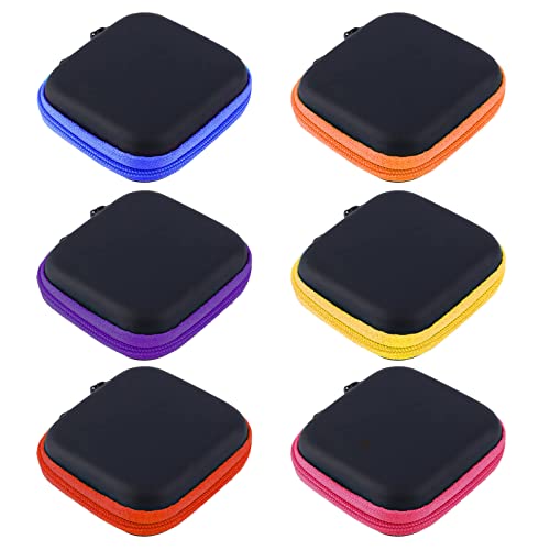 TSHAOUN 6 fundas para auriculares, estuche organizador de viaje para auriculares, cargador de cable USB, mini funda cuadrada de transporte para auriculares (multicolor)