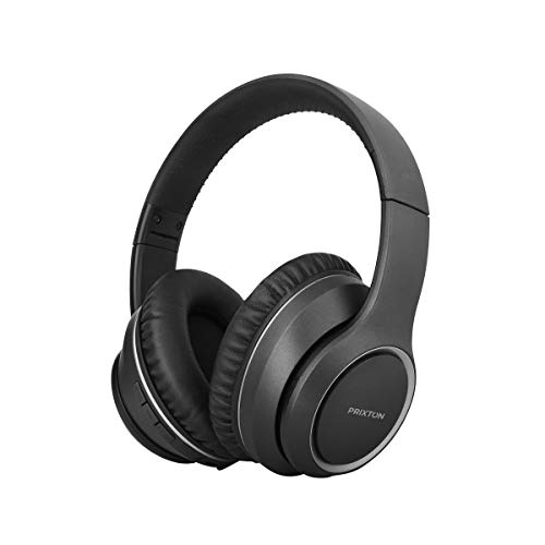 PRIXTON Live Pro - Auriculares ANC Diadema Cancelacion de Ruido/Noise Cancelling Headphones Cascos Bluetooth Inhalabricos, Plegables y con Funda Redonda Negra de Material EVA