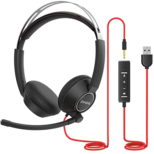 BINNUNE Auriculares con Micrófonos PC Cascos con Microfono para Call Center Teléfono Fijo, Auriculares Videoconferencia USB/3.5mm Headset with Microphone