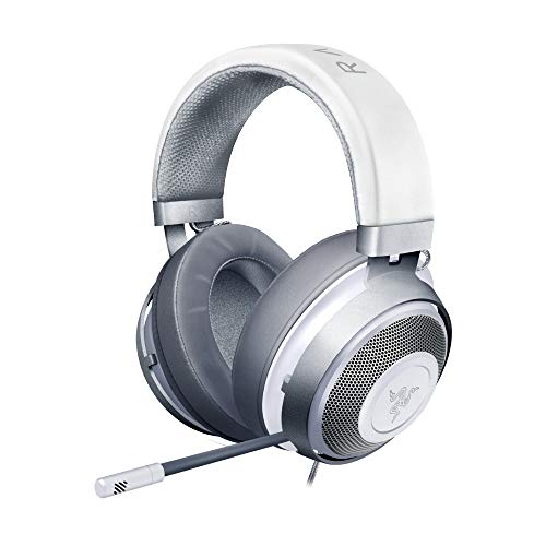 Razer Kraken - Auriculares con Cable para Juegos Multiplataforma (Controladores Optimizados de 50 mm, Micrófono Unidireccional Retráctil, Cable de Audio de 3,5 mm) Mercury Blanco