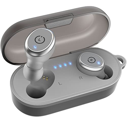 TOZO T10 Auriculares Bluetooth IPX8 Impermeable Bluetooth 5.3 In Ear inalámbricos con Estuche de Carga y micrófono, Sonido Premium con Graves Profundos para Correr y Hacer Deporte Gris