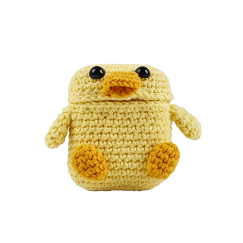 Funda para auriculares inalambricos con Interior de Silicona y Crochet por Fuera con Forma de Pato, Amarillo