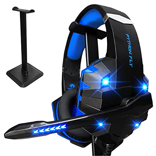 Kaloopp Cascos Gaming, Auriculares Gaming con Micrófono y Soporte para Auriculares/Cascos con Cable y Luz RGB para Xbox, PS4, PS5, Nintendo Switch, PC/Conexión Jack 3.5mm