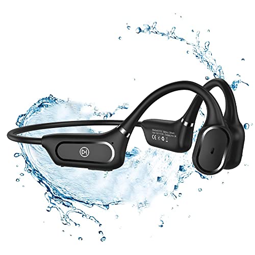 GUIRUO Auriculares de conducción ósea, inalámbricos Bluetooth 5.0, auriculares deportivos de oído abierto, IPX5, impermeables, con micrófono, para deportes, ciclismo, aprender música, conducir (negro)