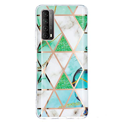 Funda de mármol compatible con Huawei P Smart 2021, diseño de mármol pintado con brillo delgado, a prueba de golpes, anti-caídas, suave, cubierta a prueba de golpes, verde y blanco