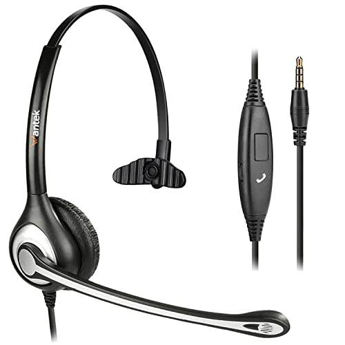 Wantek Auriculares Teléfono Móvil Mono con Cancelación de Ruido Micrófono, Cascos Diadema para iPhone Samsung Huawei HTC LG ZTE Blackberry Celulares y Smartphones con Jack de 3,5 mm(F600J35)