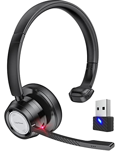 Link Dream Auriculares Inalambricos Bluetooth con Microfono, Cascos con Microfono para PC, Auriculares Inalambricos Cancelación de Ruido y Mic Mute con Adaptador USB para Call Center, Oficina, Skype