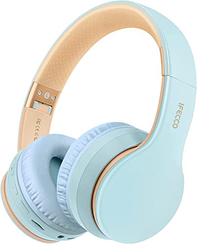 I love e iFecco Cascos Bluetooth Diadema, Estéreo Música Auriculares Cerrados Inalámbricos Plegables HiFi con Micrófono Incorporado y Cable, Soporte Micro SD/TF/FM, para Móviles/TV/PC/MP3