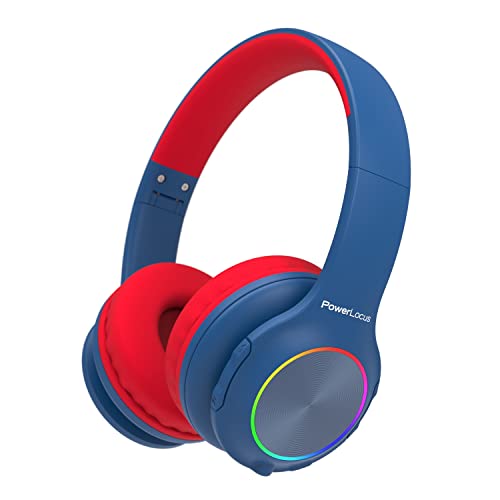 PowerLocus Auriculares Inalámbricos Diadema para Niños, Cascos Bluetooth con Micrófono Incorporado, Auriculares Plegables,luz LED,Soporte Micro SD/TF,94DB Volumen Limitado Seguro para Celulares/PC/TV