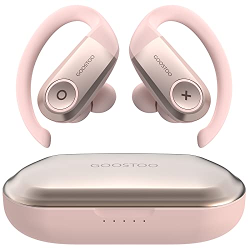 GOOSTOO Auriculares Inalámbricos Deportivos, Auriculares Bluetooth 5.2, HiFi 3D, IPX6 Impermeable, Reducción de Ruido en Llamada CVC 8.0, Control táctil, Ideal para los Amantes del Deporte, Rosa