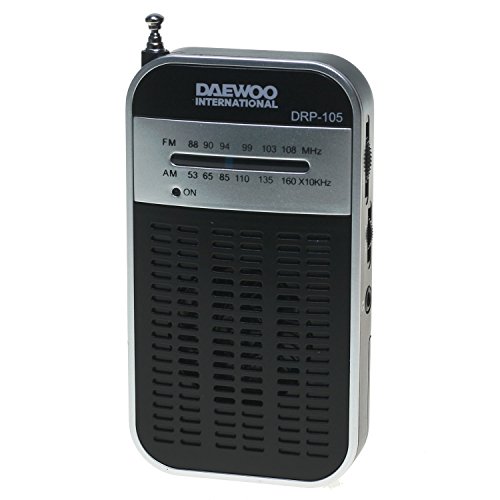 Daewoo Transistor Radio DRP - 105 | Radio de Bolsillo con Altavoz AM/FM | Radio Pequeña a Pilas | Salida de Auriculares | Altavoz Frontal | Color Negro