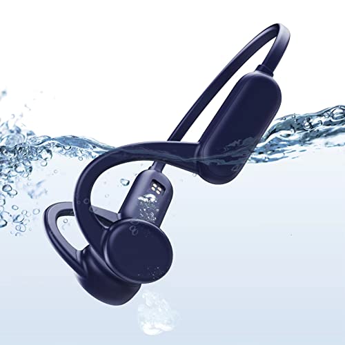 Auriculares de conducción ósea, auriculares inalámbricos Bluetooth con micrófono, impermeable IPX8 y memoria 8G integrada, para natación subacuática, correr, ciclismo, conducción, gimnasio (azul)