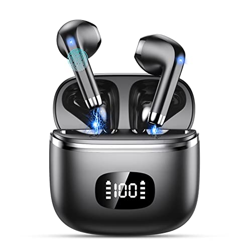 Auriculares Inalámbricos, Auriculares Bluetooth 5.3 con HD Micrófono, Cascos Inalambricos HiFi Estéreo con LED Pantalla, 40H de Reproducción, IP7 Impermeable, USB-C, Auriculares Portátiles Para Viajar