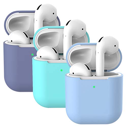 Mocarheri 3X Funda Silicona Compatible con AirPods 2, Fundas Protectora de Silicona para AirPods (AirPods 2, Gris Lavanda + Menta Verde+Cielo Azul)