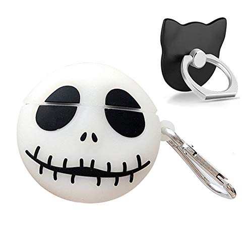 Acadeny Funda de Silicona Compatible con Huawei Freebuds Pro, [Admite Carga inalámbrica] [Estuche Protector a Prueba de Golpes] [Mosquetón] Cute 3D Cartoon White Bone+ 1x Phone Ring Buckle