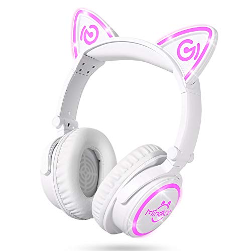 MindKoo Auriculares inalámbricos para gatos (diseño exclusivo patentado), Bluetooth 4.2, para cosplay, elegantes, plegables, con luz LED, para niñas, niños