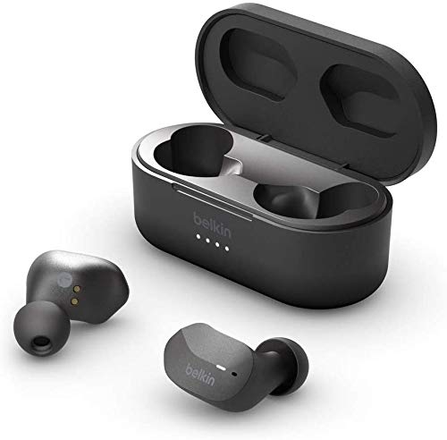 Belkin auriculares internos True Wireless SoundForm (Bluetooth, iPhone, Samsung y Google, controles táctiles, estuche de carga, aislamiento de ruido, resistentes al sudor), negros