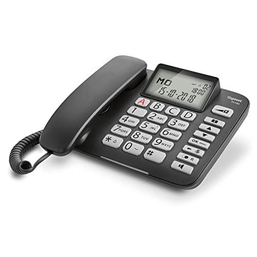 Gigaset DL580 - Teléfono fijo con cable para mayores - Manos Libres - Gran Pantalla de Alta Visibilidad - Compatible con Audífonos - Modo ECO - Color Negro