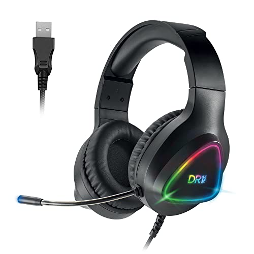 DR1TECH GrayEagle Auriculares Cascos Gaming Profesional para PC con Cable USB Y Micrófono - 7.1 Surround Sound New Gen - Auricolares RGB Over Ear con Driver 50mm (INMERSIÓN Total) [Amazon Exclusive]