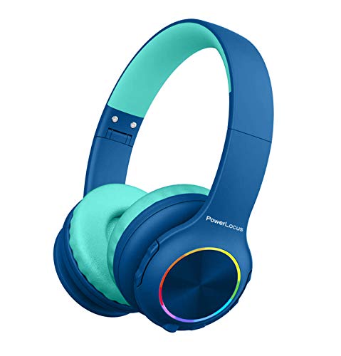 PowerLocus Auriculares Inalámbricos Diadema para Niños, Cascos Bluetooth con Micrófono Incorporado, Auriculares Plegables,luz LED,Soporte Micro SD/TF,94DB Volumen Limitado Seguro para Celulares/PC/TV