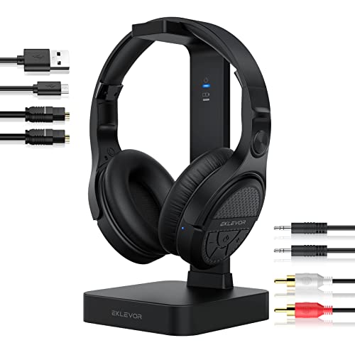 YGiTK Auriculares Inalámbricos 2.4GHz para TV con Base de Carga y Alcance de 100 Pies Entradas Óptica/RCA/AUX/3.5mm Sin Demora de Audio y Play y Plug Ideales para Televisores, Sistemas HiFi y DVD