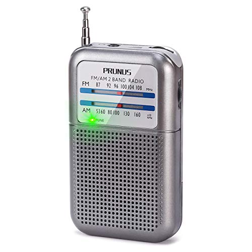 PRUNUS DE333 Radio Portatil Pequeña, Transistores Radio FM AM con Excelente Señal, Mini Radio de Bolsillo, Sintonizador con Indicador, Radio Pilas Pequeña Funciona con AAA Pilas Intercambiables(Plata)