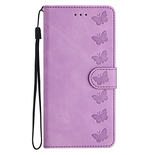 Yiscase Funda para Huawei P20 Lite | 3D Mariposa en relieve | Funda de piel premium con tarjetero y función atril | Púrpura