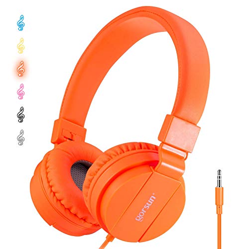 ONTA® Auriculares para Niños,Plegable Cómodos Auriculares Niños con Seguro Material,Auriculares Infantiles con Ligera Diadema,Estéreo Cerrados Cascos para Niños -Naranja