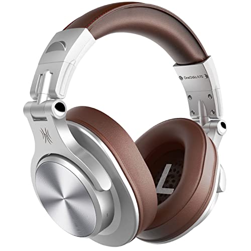 OneOdio A70 Auricurales Bluetooth Inalambricos 72H, Auriculares Diadema Cerrados con Puerto Compartido, Auriculares Cable de 3.5mm para DJ Piano Guitarra Grabación y Monitoreo AMP, Plata