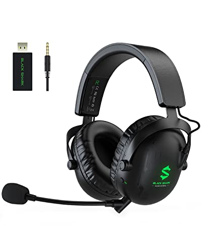 Black Shark Cascos Gaming Inalámbricos para PC, PS4, PS5, Cascos Gaming Bluetooth para Juegos con Baja Latencia Inalámbricos de 2,4 GHz, Micrófono Cardioide Ultra Claro, Batería de 60 Horas Duración