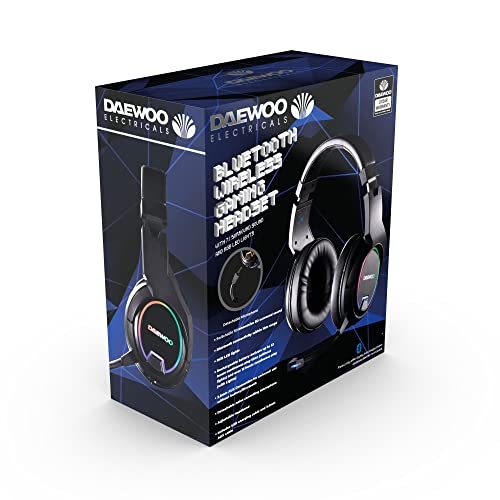 Daewoo Blutooth Auriculares inalámbricos para Juegos, 7.1 Sonido Envolvente 3D inmersivo, Luces LED RGB, Recargable