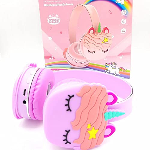 RKD 6802 Auriculares Unicornio Bluetooth Inalámbricos Niña y Niños Morado de Goma Suave con Radio Compatible con Móvil y Tablet iOS Android Windows MP3 para Escritorio o Juegos Infantiles