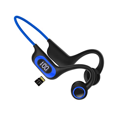 Auriculares Bluetooth de conducción ósea, auriculares deportivos con micrófono,ranura para tarjeta TF auriculares a prueba de sudor para exteriores, correr, ciclismo, conducción, gimnasio (Azul)