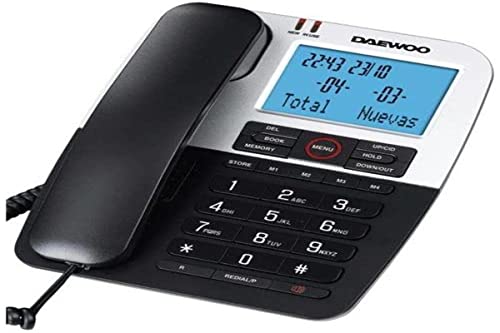 Daewoo Teléfono Fijo DTC - 410 | Teléfono Fijo con Gran Pantalla | Fácil de Usar | Manos Libres, Transferencia de Llamadas y Música en Espera | Color Negro