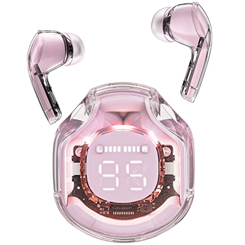 ACEFAST T8 Auriculares Inalambricos, Cascos Inalámbricos Bluetooth 5.3 Deportivos ENC Cancelación de Ruido, Audifonos Inalambricos Sonido HiFi con Micro, Pantalla LED, Control Táctil, Lindo Rosa