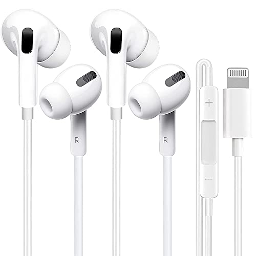 2 Pack Auriculares con Cable iPhone 【Certificado MFi Apple】 Lightning Auriculares Cascos iPhone Aislamiento Ruido Control de Volumen de Llamadas Compatible con iPhone 14/13/12/11/XS/XR/8/7 - Blanco