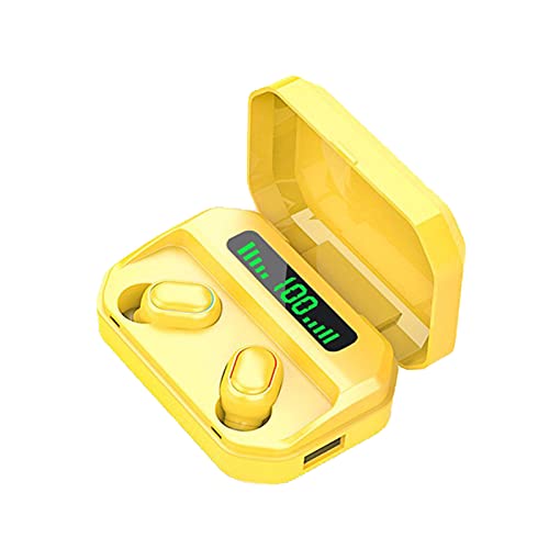 Auriculares inalámbricos con Bluetooth, 309 Mini Bluetooth 5.0, inalámbricos, recargables, inteligentes, táctiles, estéreo, micrófono integrado, para deporte, color amarillo