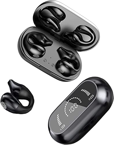 Auriculares Inalámbricos Deportivos, Auriculares de conducción ósea Bluetooth 5.2, Ear-Clip de Oreja Abierta inalámbrica Auriculares con Dual LED Pantalla, 20H de Reproducción, IP7 Impermeable