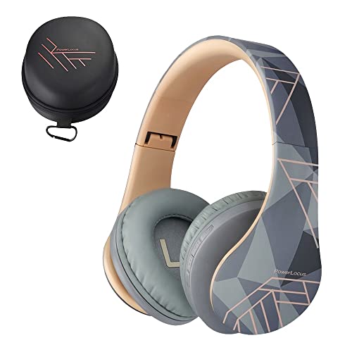 PowerLocus Auriculares Inalámbricos Diadema, Cascos Bluetooth con Micrófono Incorporado, Alta fidelidad Estéreo Plegables Cerrados, Micro SD/TF, FM para Móviles/TV/PC (Stone Grey)