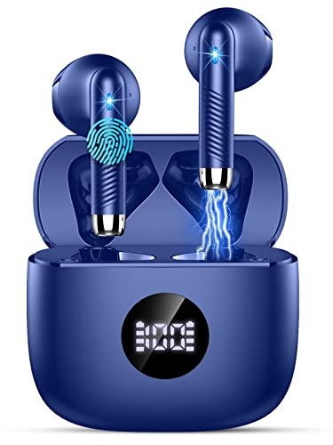 Auriculares Inalambricos, Auriculares Bluetooth 5.3 HiFi Estéreo con HD Mic, Cascos Inalambricos Bluetooth IP7 Impermeable, Pantalla LED, In-Ear Auriculares Reproducción de 40H, Control Táctil, Azul