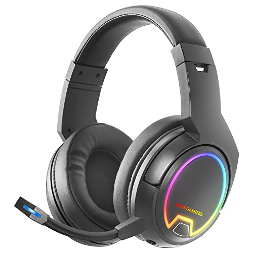 Mars Gaming MHW-100 Negro, Auriculares Inalámbricos ARGB Flow, Micrófono ENC Extraíble,Cancelación de Ruido Activa ENC + Pasiva, Compatibilidad Universal