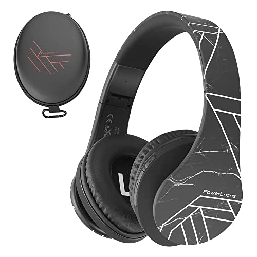 PowerLocus Auriculares Inalámbricos Diadema, Cascos Bluetooth con Micrófono Incorporado, Alta fidelidad Estéreo Plegables Cerrados, Micro SD/TF, FM para Móviles/TV/PC (Mármol Negro)