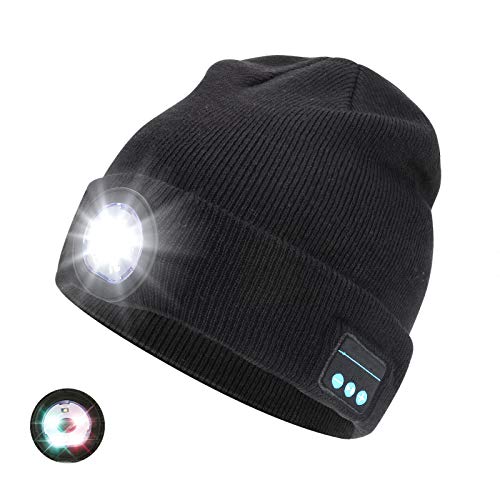 Achort LED Iluminado Bluetooth Beanie Cap USB Recargable inalámbrico Running Hat LED Lámpara de luz Uso Gorra de Punto Invierno con música y Llamadas para Esquiar Senderismo (Negro)