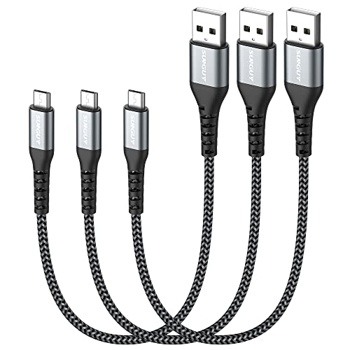 SUNGUY Cable Micro USB Corto [0.3M 3 Pack] Carga Rápida Android Trenzado Nylon Cables Compatible con Samsung Galaxy S7 Edge,Huawei, Sony, Xiaomi,Kindle,Cámara, Auriculares