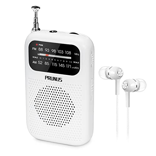 PRUNUS UKW FM Am Radio Portatil Pequeña con Auriculares. Transistores Radio de Bolsillo con Indicador de Energía, Mini Radio a Pilas, Funciona con 2 AAA Pilas para Correr, Caminar, Viajar.