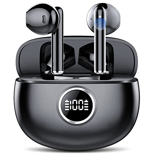 Auriculares Inalambricos, Auriculares Bluetooth 5.3, 4 Mic HD incorporados, In Ear Cascos Inalambricos Graves Profundos, Pantalla LED, IPX7 Impermeable, USB-C Negro