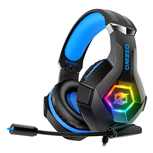 Cascos Gaming, Auriculares Gaming con Micrófono Rotatorio, Luz RGB, Premium Stereo, Orejeras Ligero Cómodo, para PS4 PS5 Xbox PC Switch Tableta Laptop