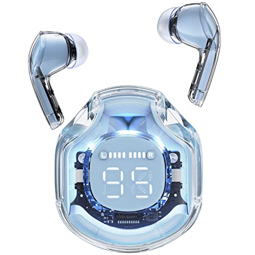 ACEFAST T8 Auriculares Inalambricos, Cascos Inalámbricos Bluetooth 5.3 Deportivos ENC Cancelación de Ruido, Audifonos Inalambricos Sonido HiFi con Micro, Pantalla LED, Control Táctil, Azul Hielo